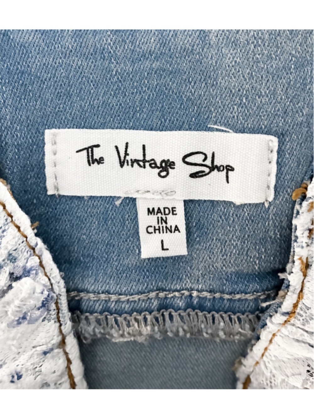 The Vintage Shop Blue Stretch Denim Lace Trim Ruffle Mini Dress Sweetheart L - Picture 2 of 14